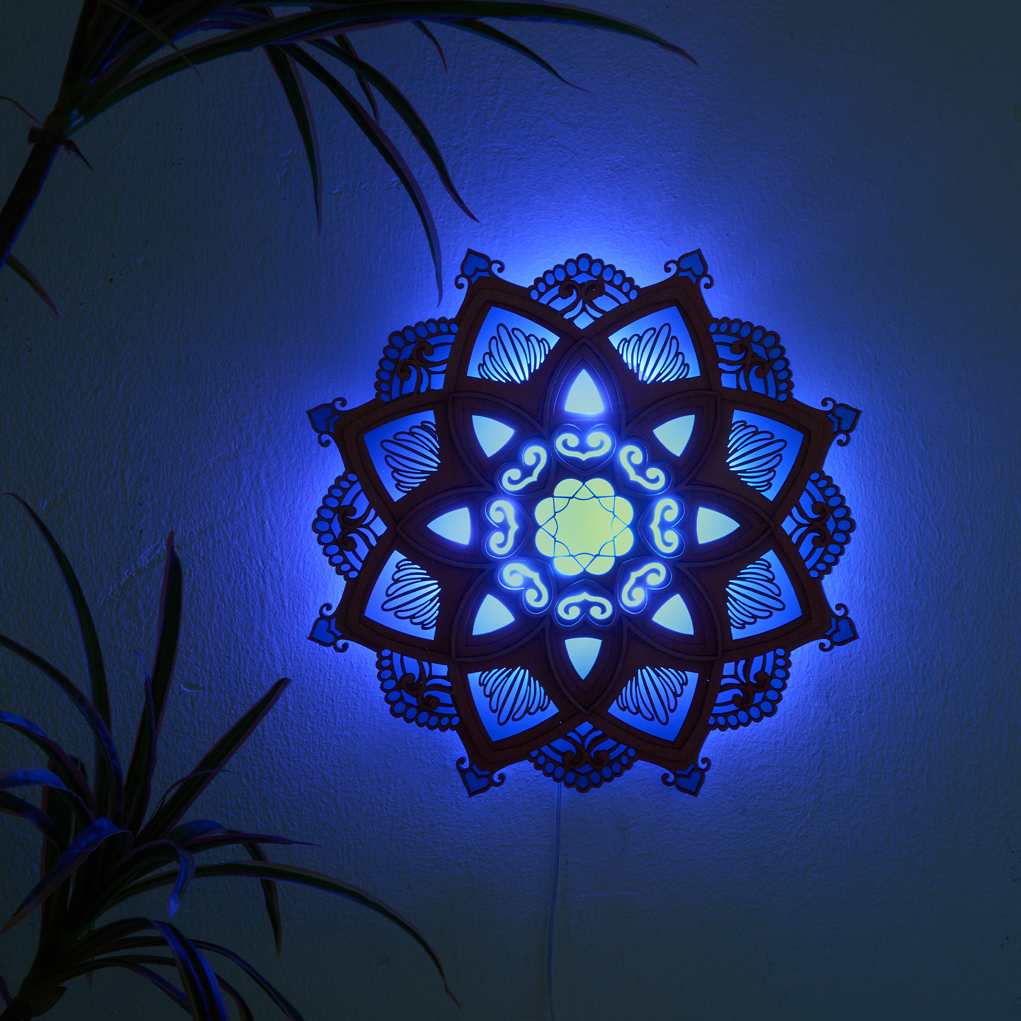 Yoga Room Decoration Wooden Mandala LED Wall Lamp