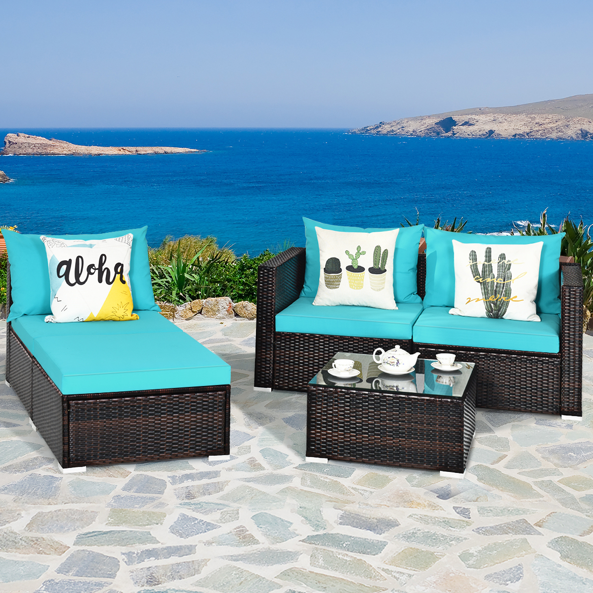 5 Piece Set:  Patio Sectional Conversation Sofa Set