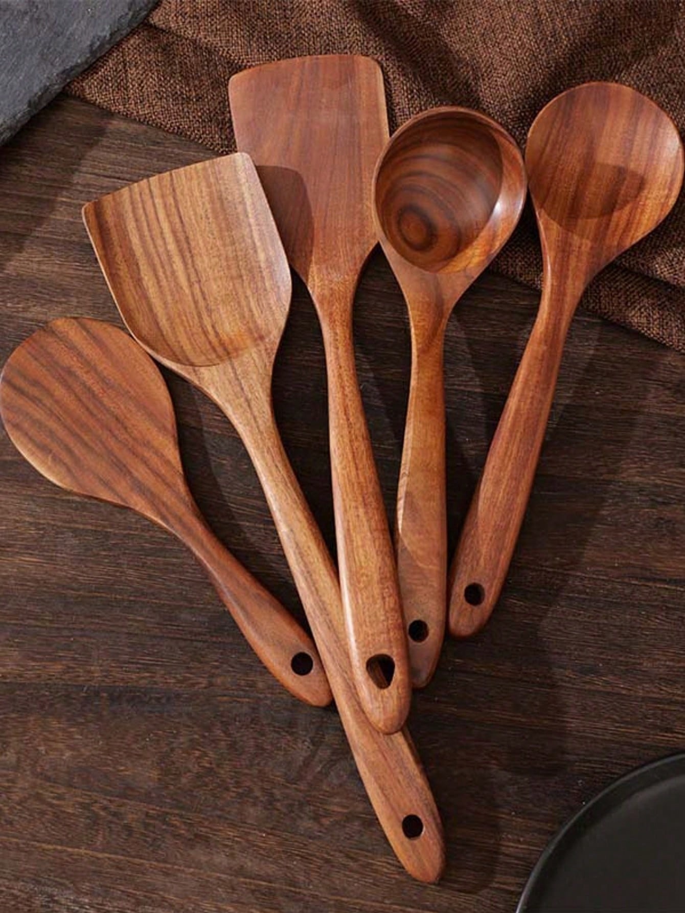 5 Pack Wooden Spoons For Cooking, Wood kitchen Spatula Utensils set for Non-stick Skillet