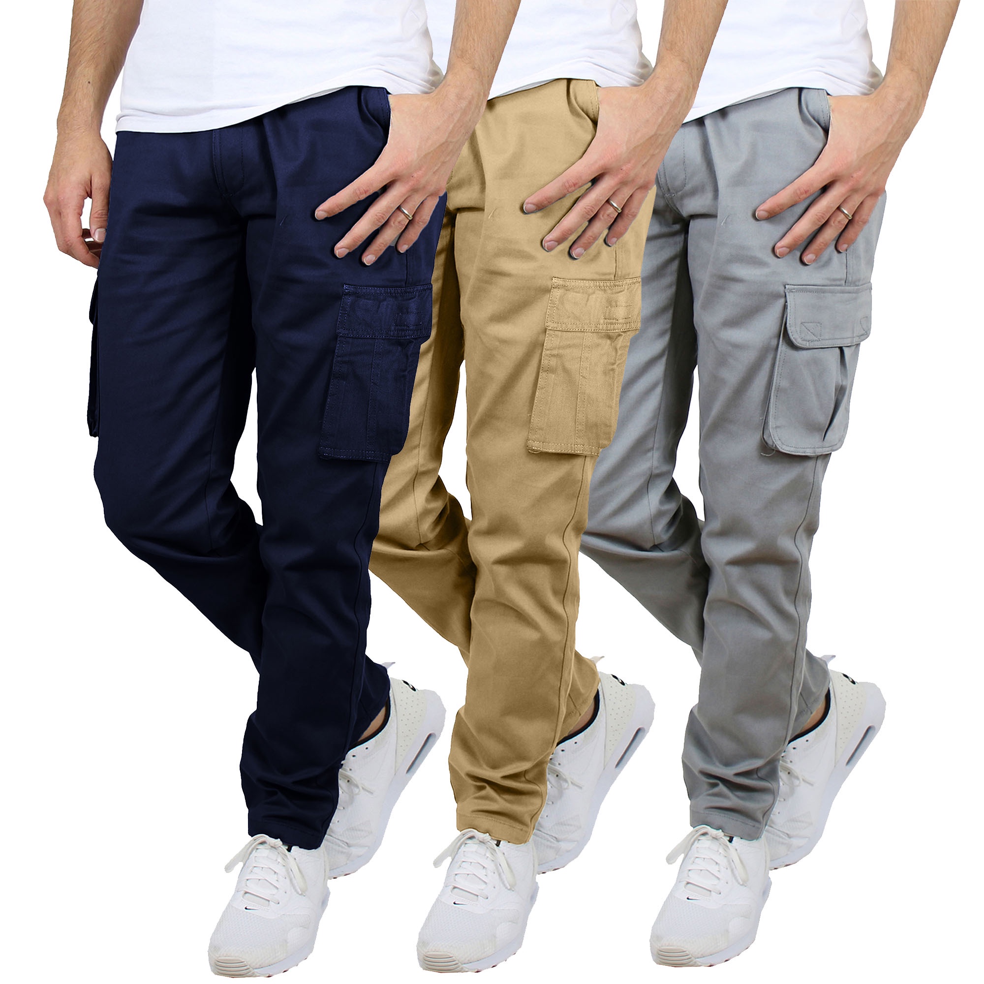 Men's 3-Pack Flex-Stretch Cotton Cargo Pants, 31-Inch Inseam - Comfortable and Durable
