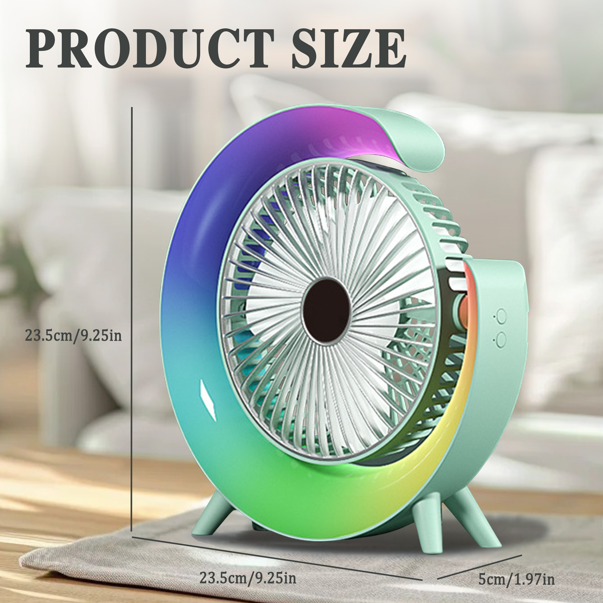 Portable Desktop Cooling Fan, Silent USB Desk Fan with Colorful RGB Ambient Light, 3‑Speed Adjustable