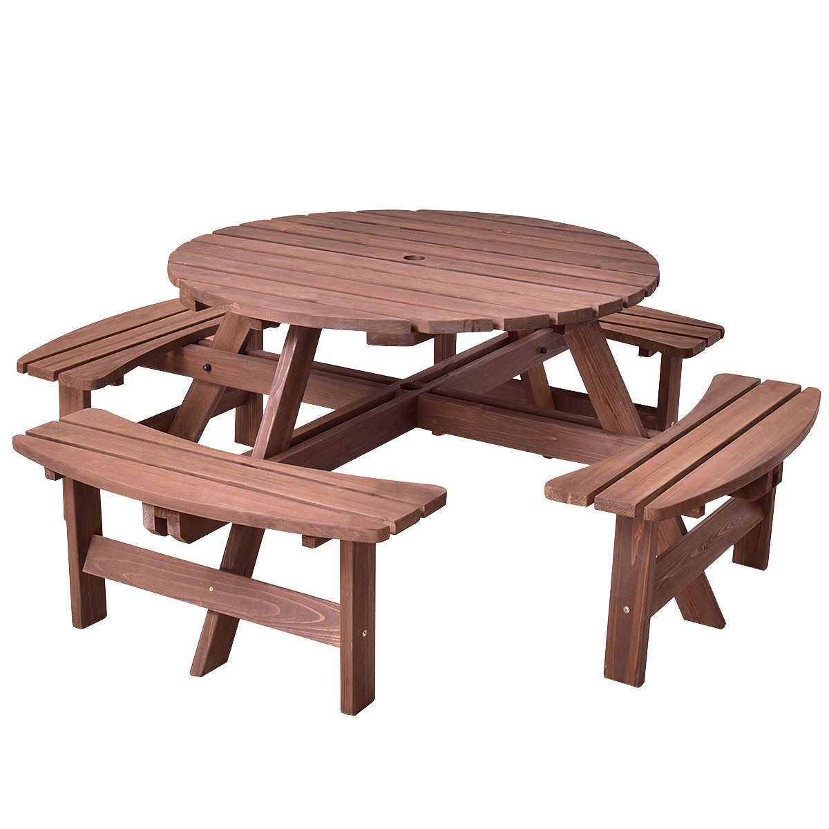 Costway Patio 8 Seat Wood PicnicTable Beer Dining Seat Bench Set Pub Garden