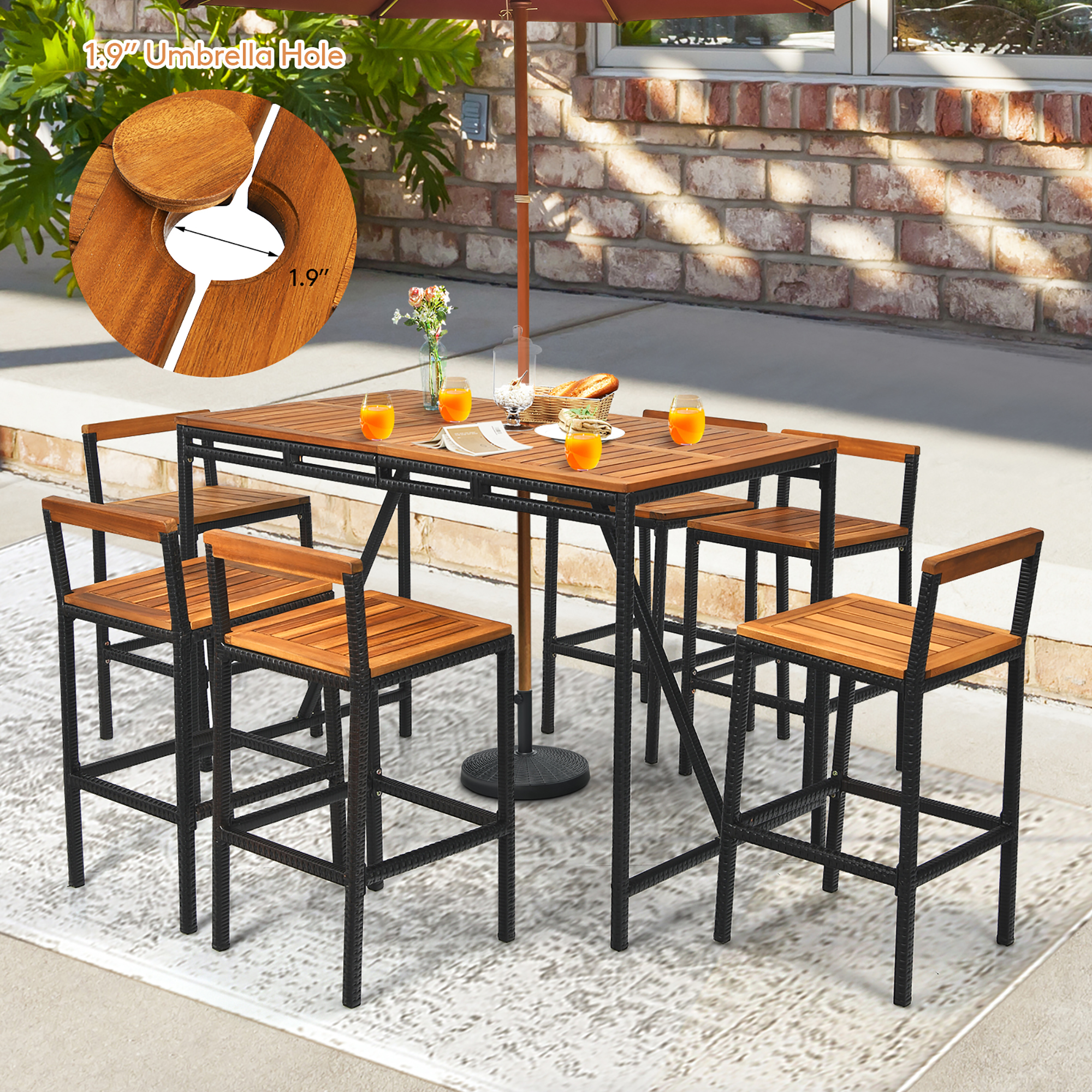 7 Piece Set:  Acacia Wood Patio Bar Set