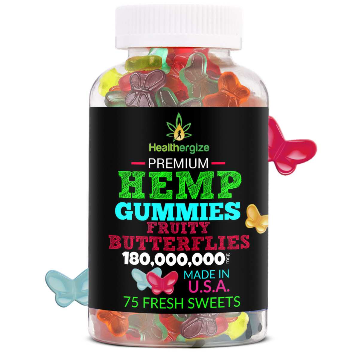 Hemp Gummies Fruity Butterflies-Made In USA-Natural Calm, Relax, Stress, Sleep