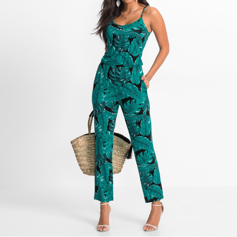 Bandeau Tassel Leaf Print Jumpsuit