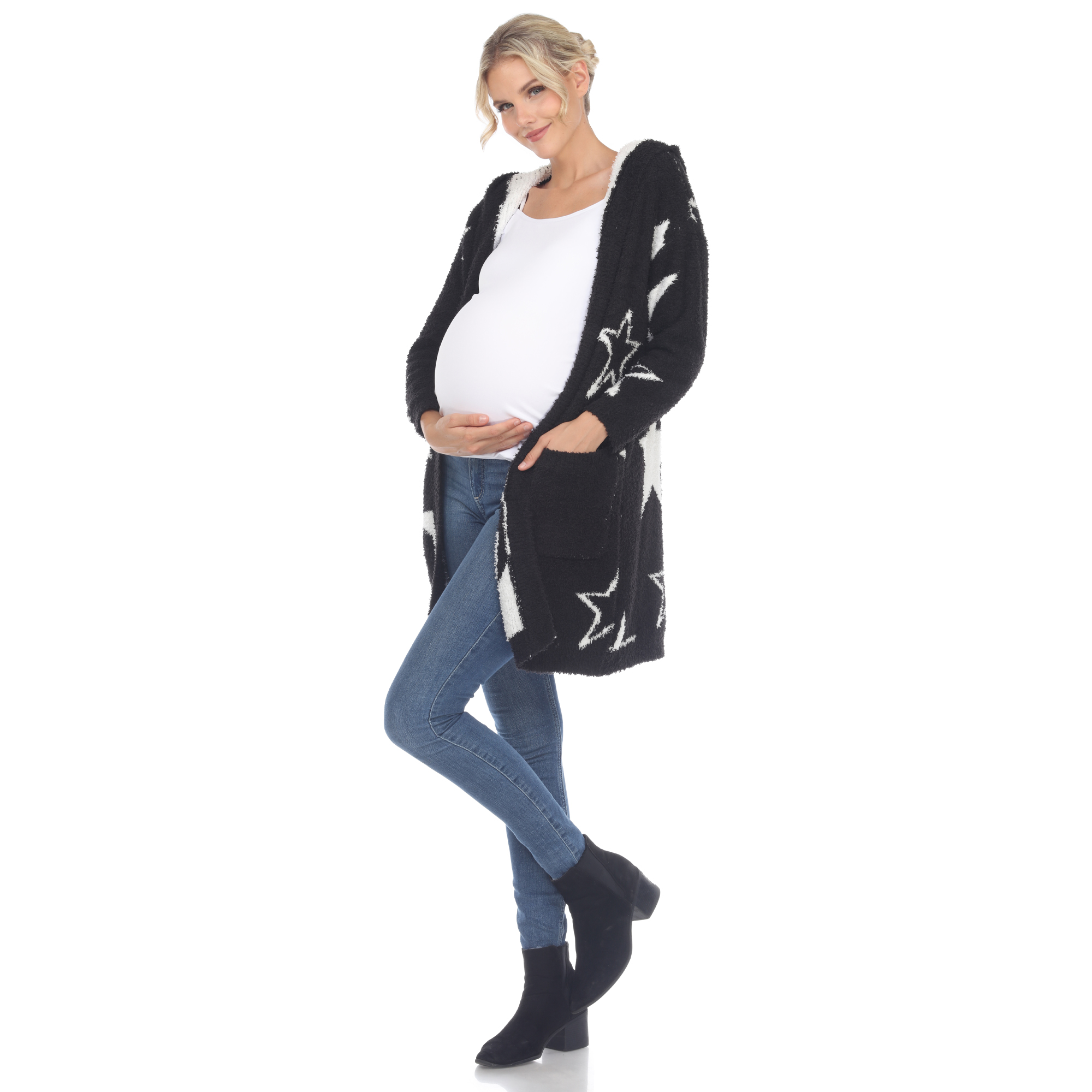 White Mark Maternity Star Print Sherpa - Regular & Plus Size