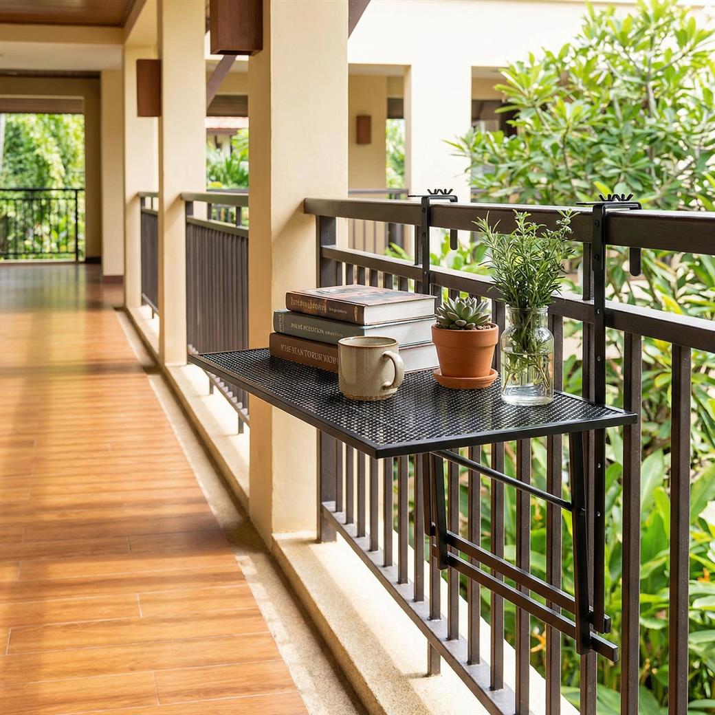 Railing Folding Table with 5-Level Adjustable Heights