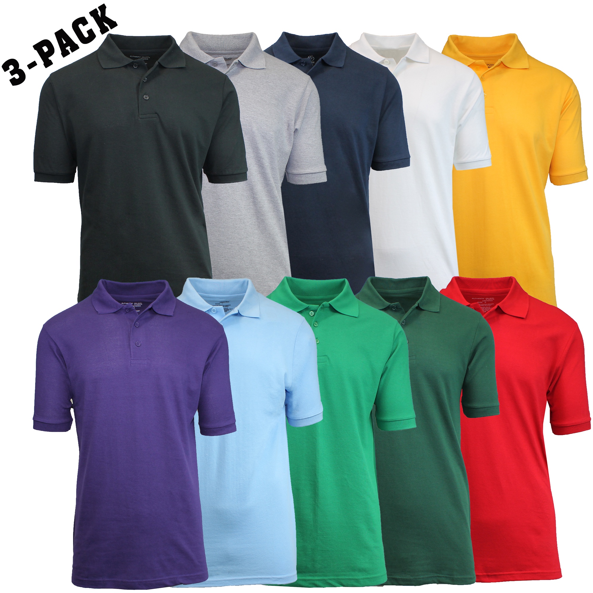 3-Pack Men's Short Sleeve Pique Polo Shirts (Sizes, S-2XL)