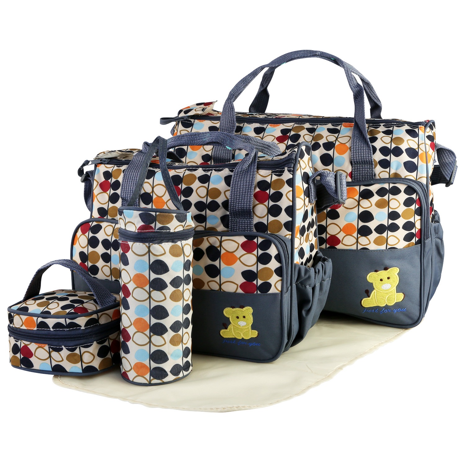 5PCS Baby Nappy Diaper Bags Set Travel Tote Bags For Mom Dad