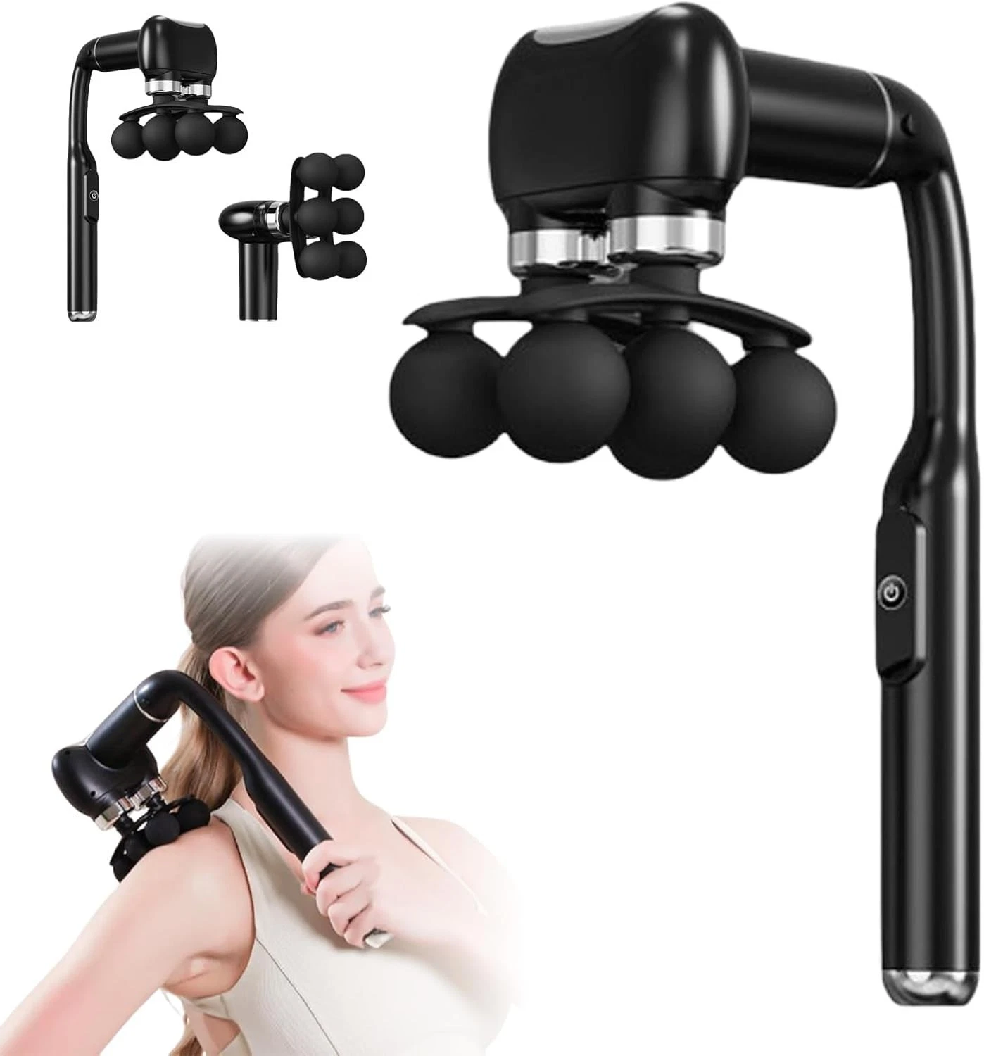 2-IN-1 6 Head Massage Gun with Extension Handle, 12MM Massage Gun Deep Tissue, Back