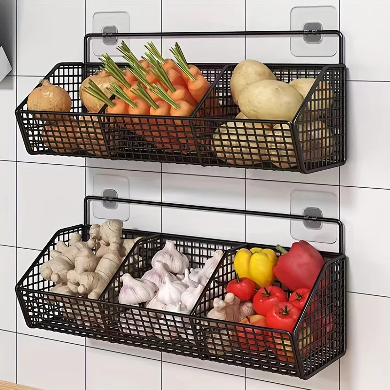 1PC Wall Mounted Kitchen Storage Basket Suitable for Durable Metal Wire Storage of Spices