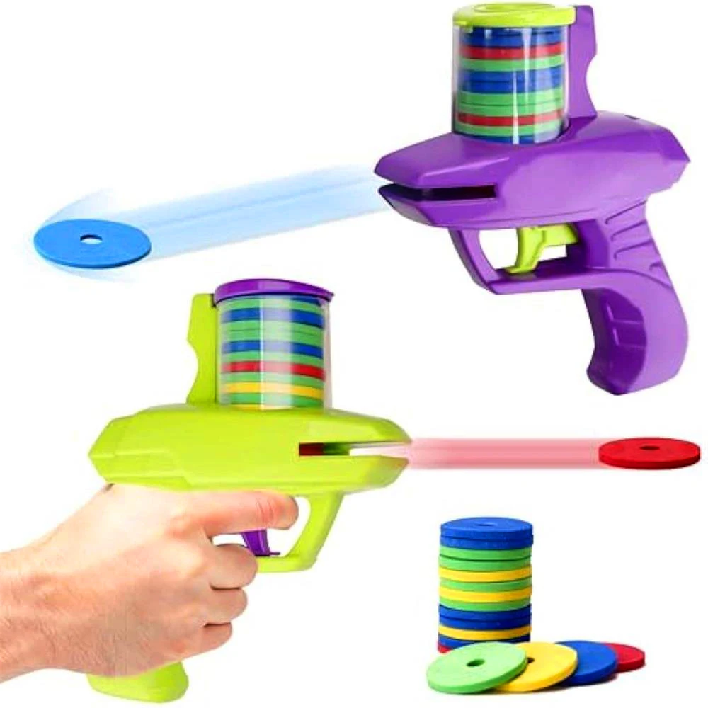 1PC Kids Outdoor Disc Gun Toy Flying Frisbee Shooting Launcher Interactive Parent-Child Game for Boys Perfect Birthday Gift
