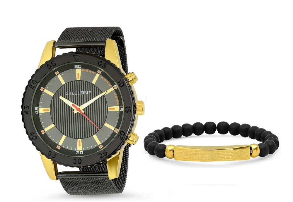 Bracelet & Watch Set W/ Our Father Id Bracelet