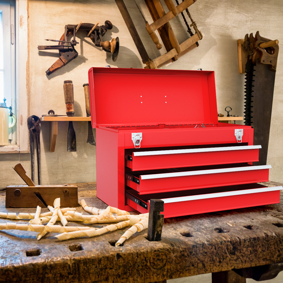 Portable Tool Chest Box Storage Cabinet Garage Mechanic Organizer 3 Drawers Red