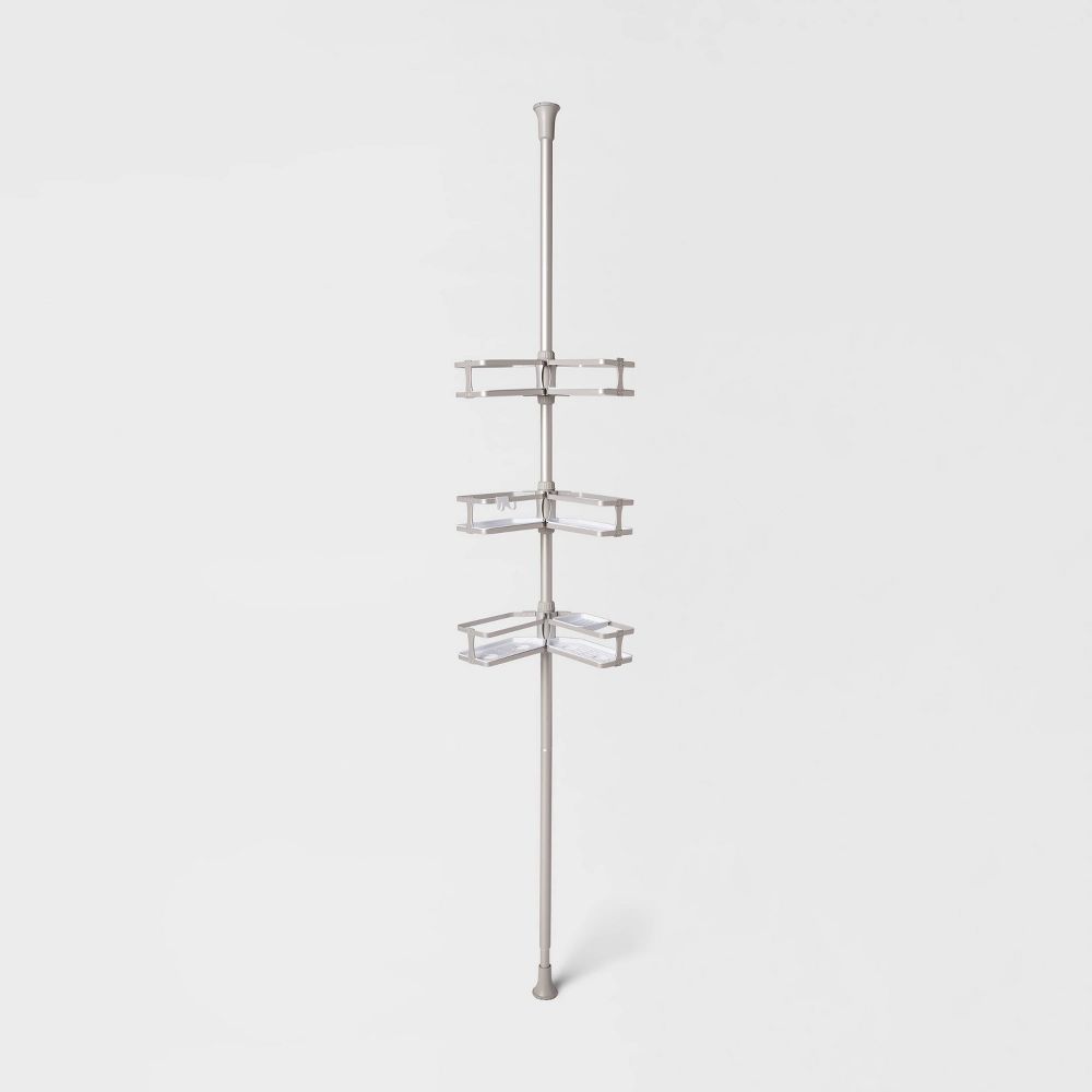 Aluminum Corner Tension Pole Caddy Gray - Threshold: Bath Organizer with Ad