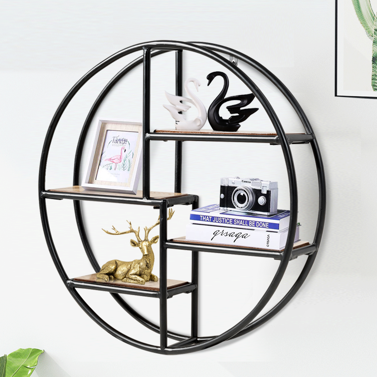 Hanging Storage Shelf Round Circular Wall-Mounted 4-Tier Rack