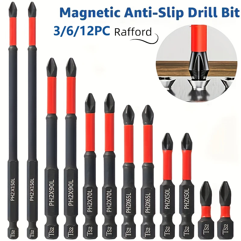 12 Pack Magnetic Screwdriver Bits Hex Shank Alloy Steel Bits