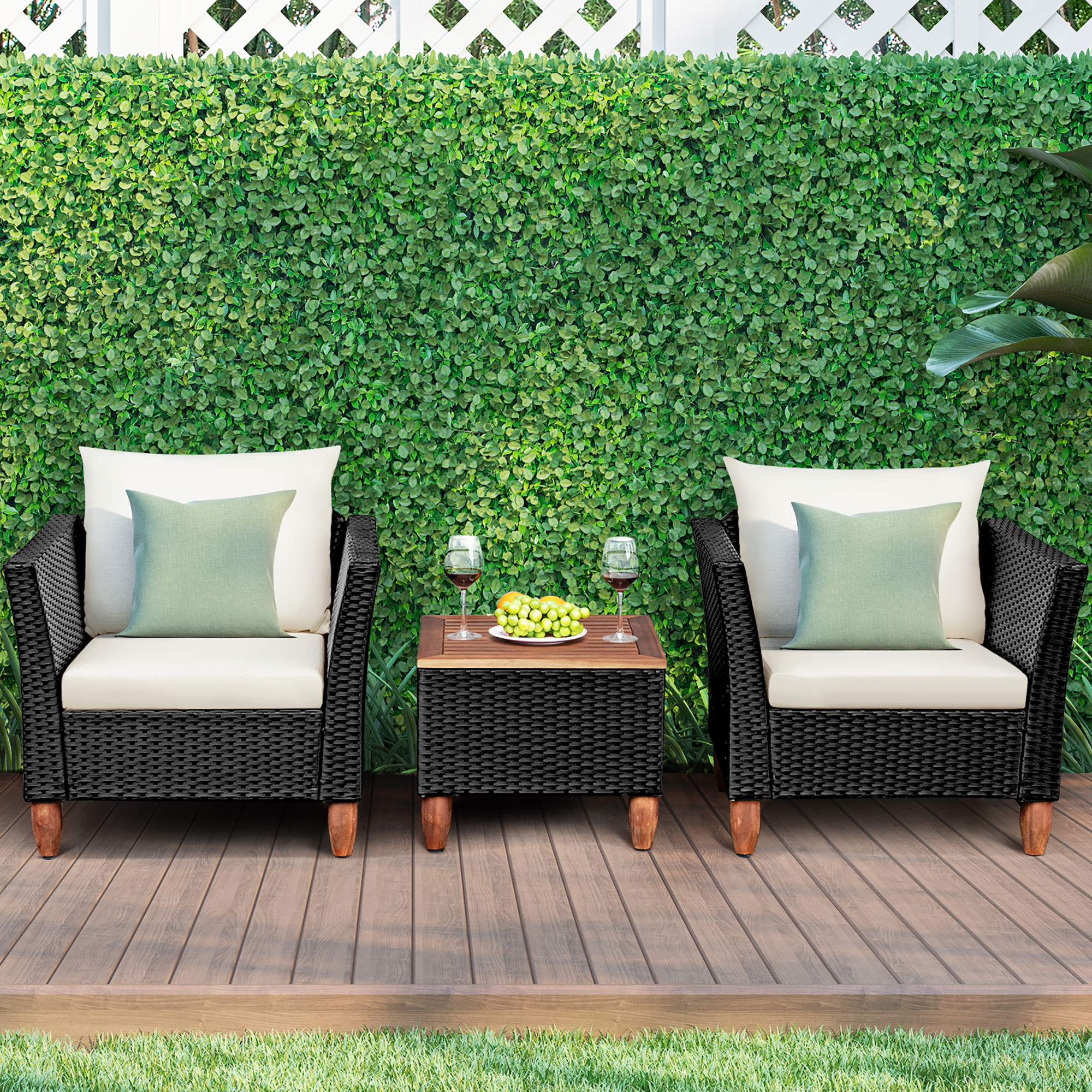 3 Piece Set: Outdoor Wooden Patio Bistro Set