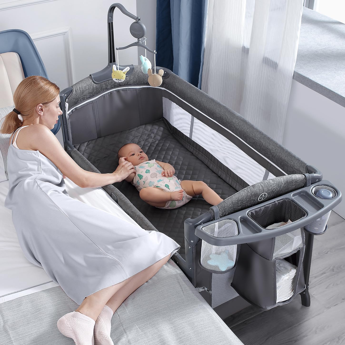 BabyBond Baby Bassinet Bedside Crib Pack and Play UP650S - Gray