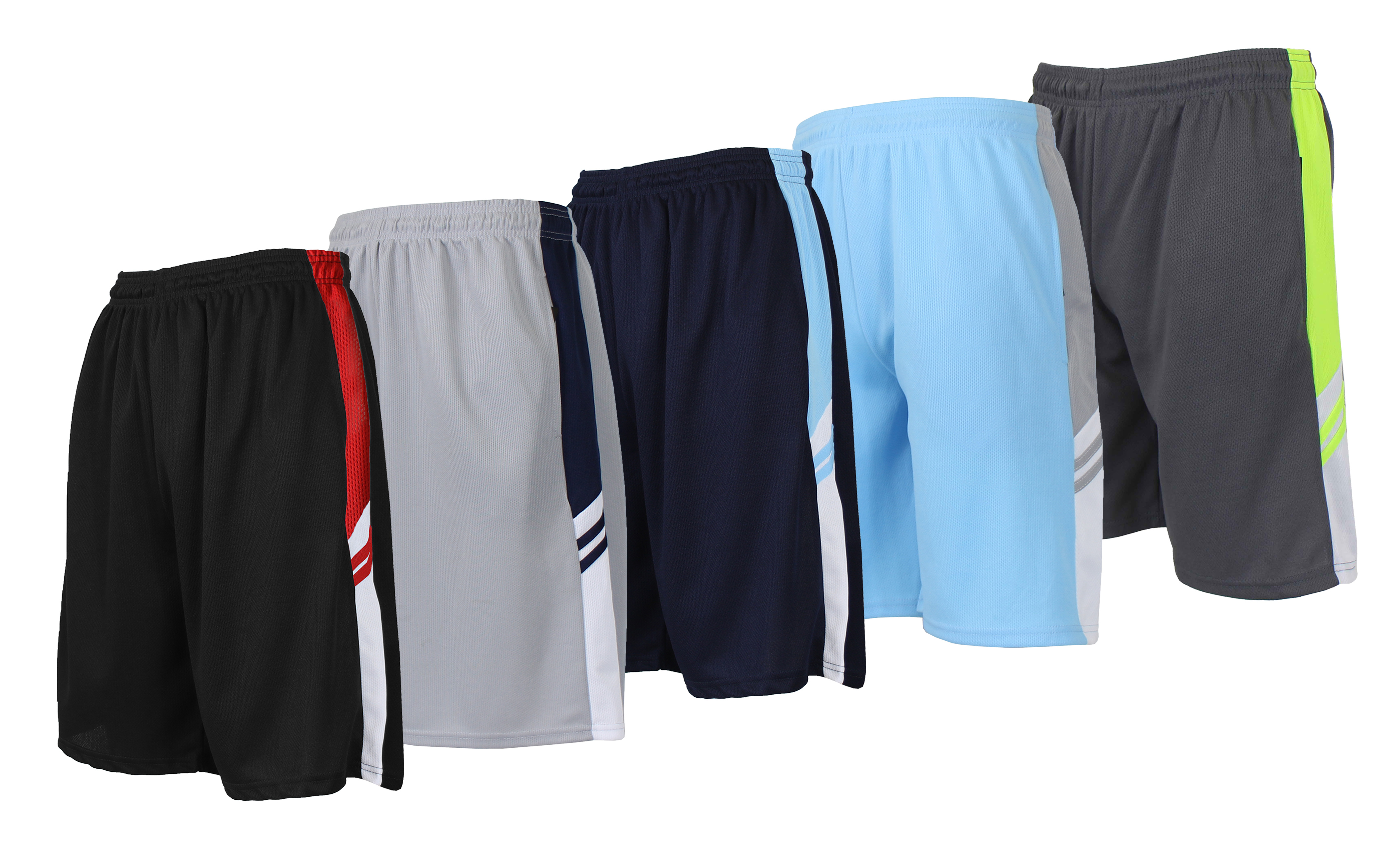 Men's 5-Pack Moisture Wicking Performance Mesh Shorts With Side Design (Sizes, S-2XL)