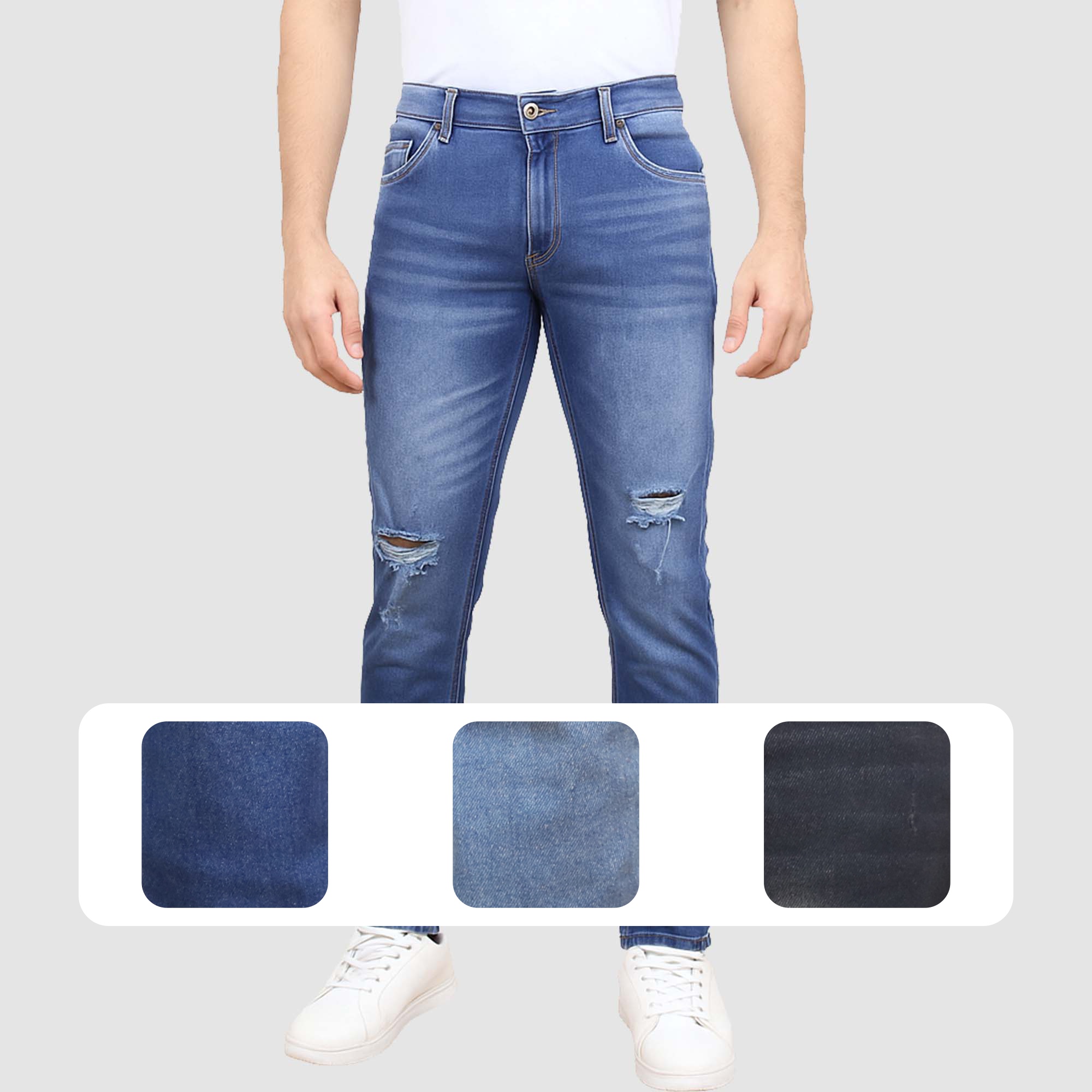 Men's Modern Fit Ripped Jean | Authentic Denim Look | Comfort & Flex | Straight Jeans