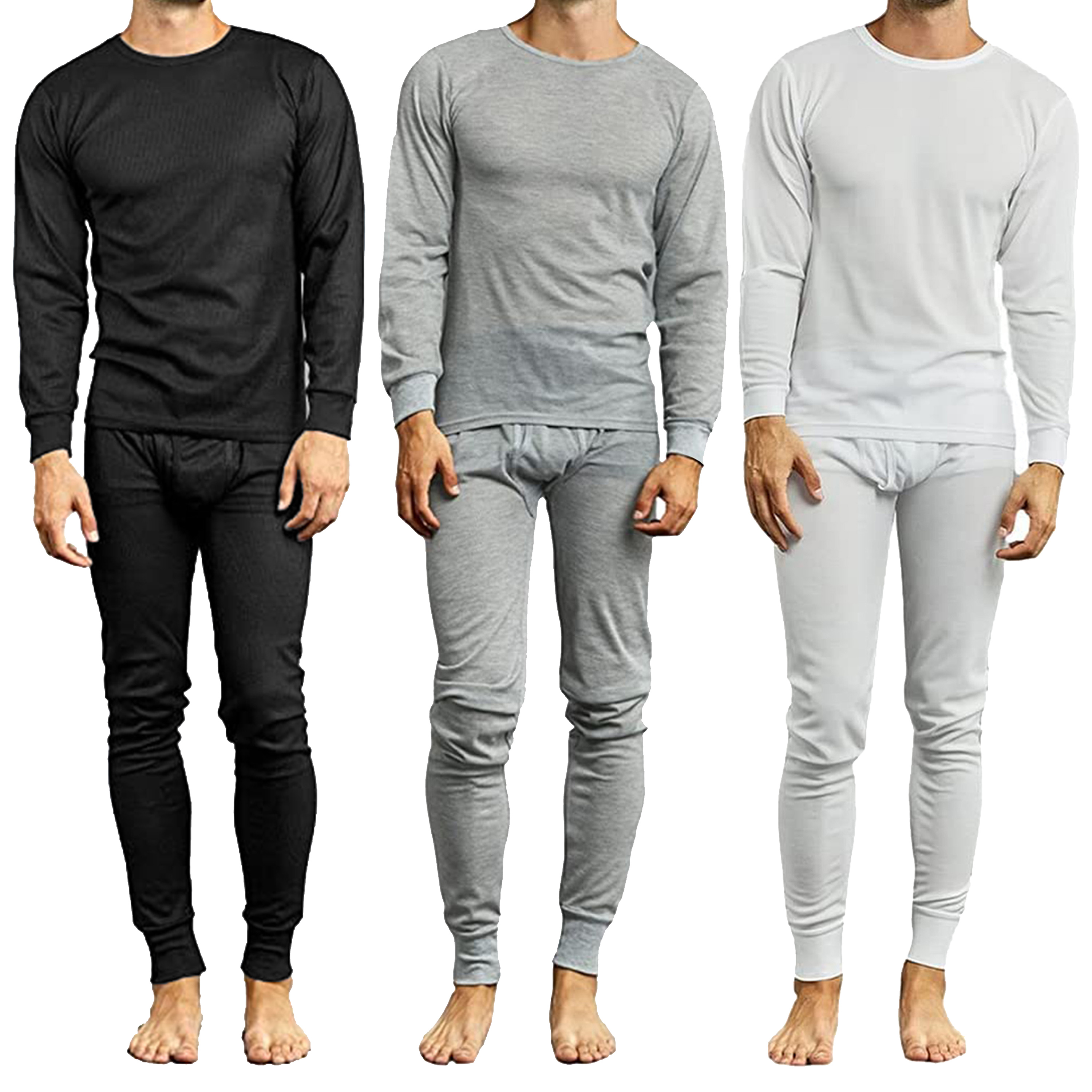 Men's 3-Pack Winter Thermal Top & Bottom Sets (3-Full Sets / 3-Tops & 3-Bottoms)