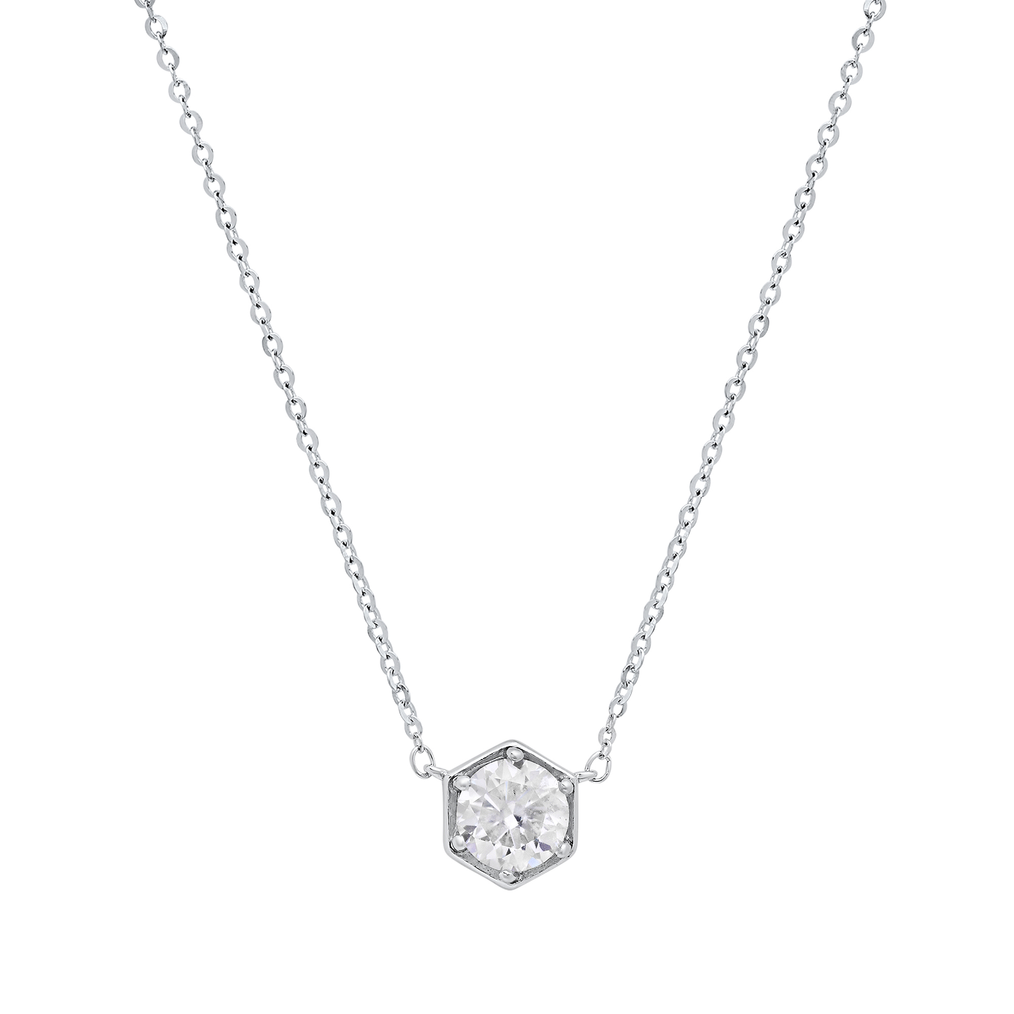 Sterling Silver 1ctw Round Moissanite Hexagon Necklace