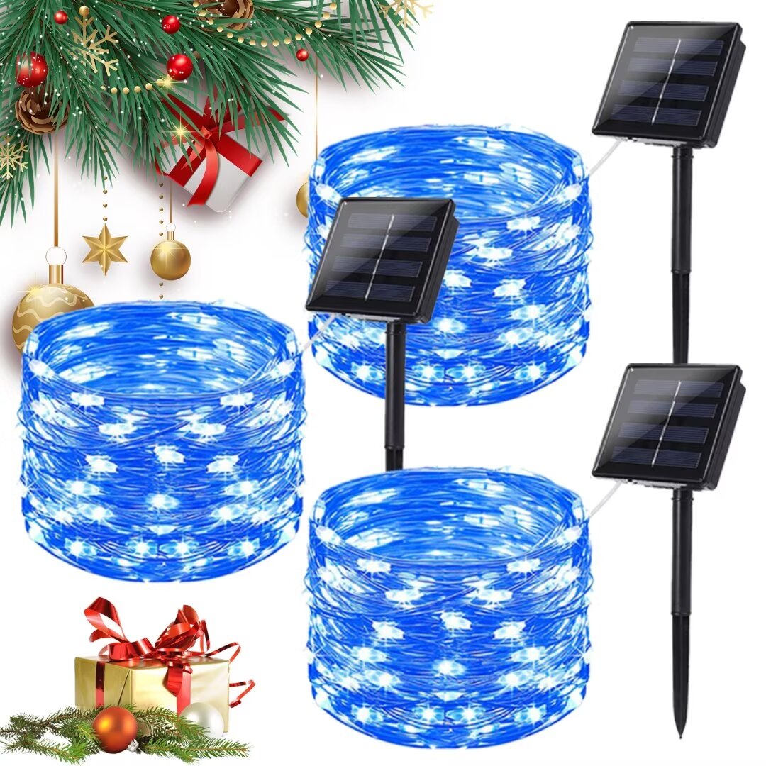 3 Pack: 66FT Solar String Lights with 200 LED Lights - Blue