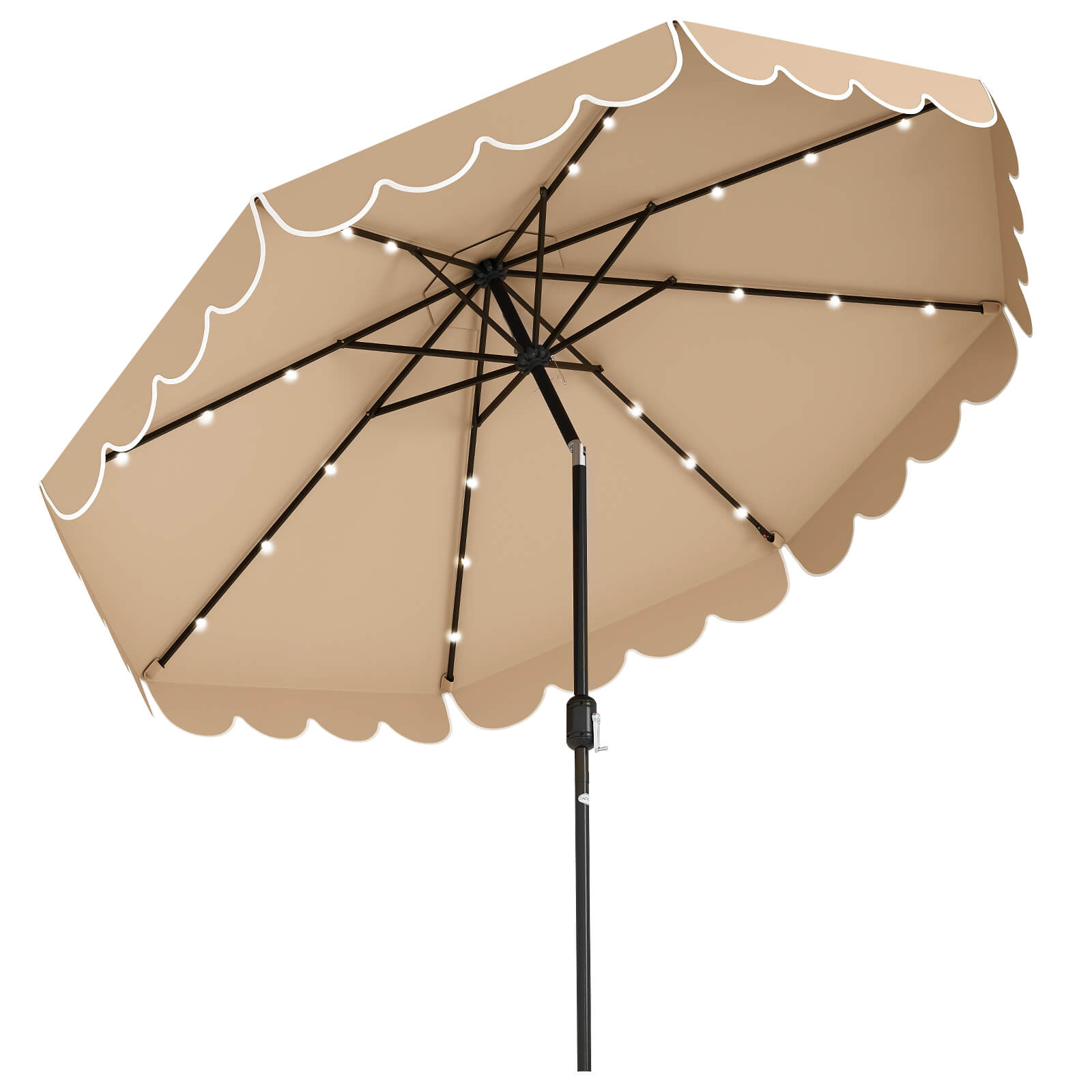 Costway 10 FT Solar Patio Umbrella with 24 LED Lights 8 Ribs & Tilt Adjustment Coffee/Turquoise/Red/Gray/Beige