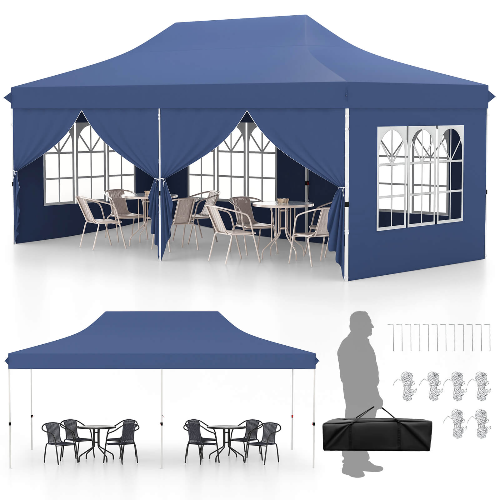Costway 10 x 20 FT Pop up Canopy Outdoor Canopy Tent with 6 Sidewalls Carrying Bag