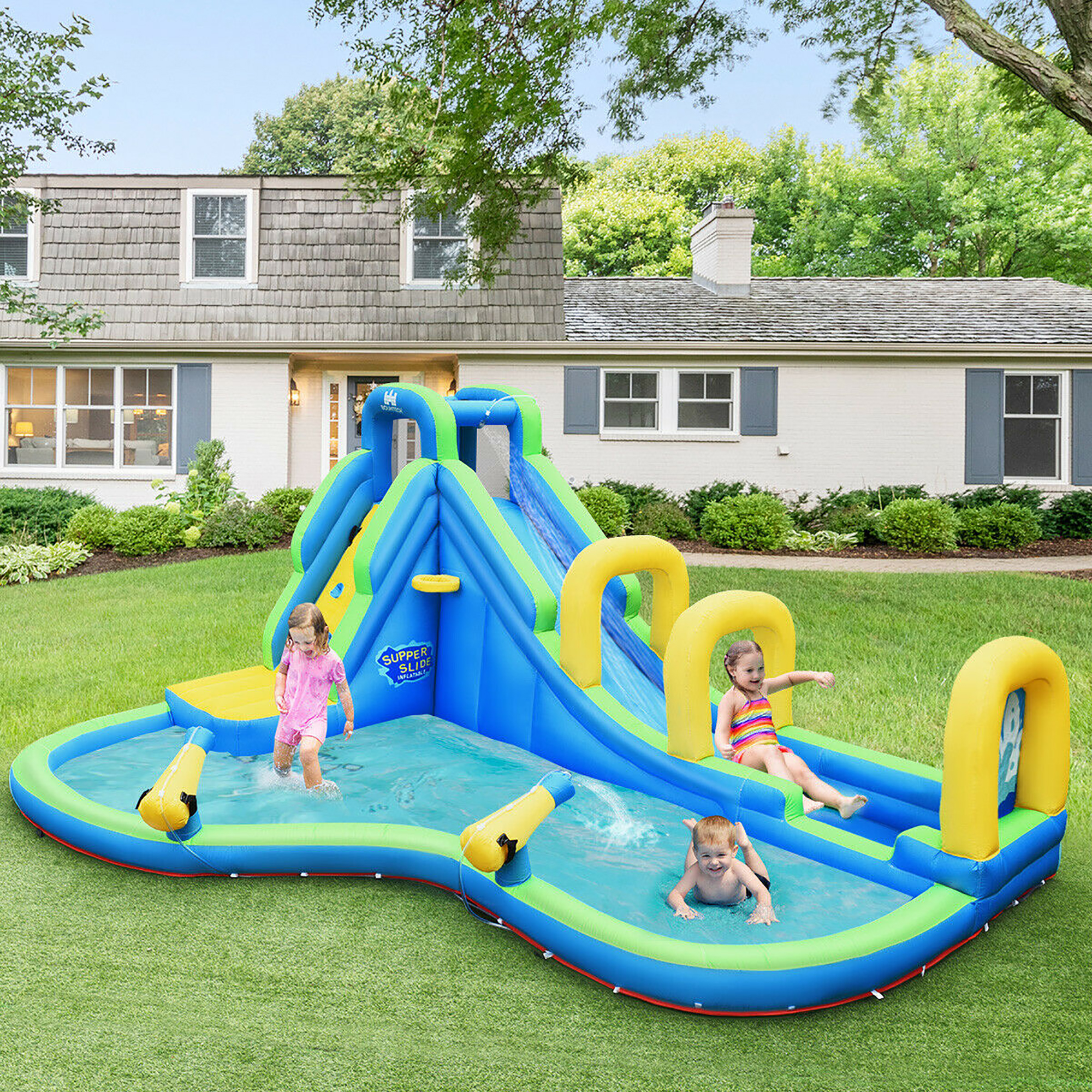 Inflatable Castle Water Slide Bouncer With 740W Air Blower