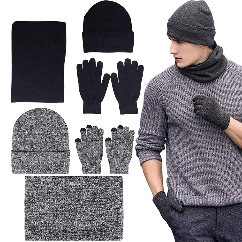 Mens Hat Glove Scarf Winter Warm Gift Set