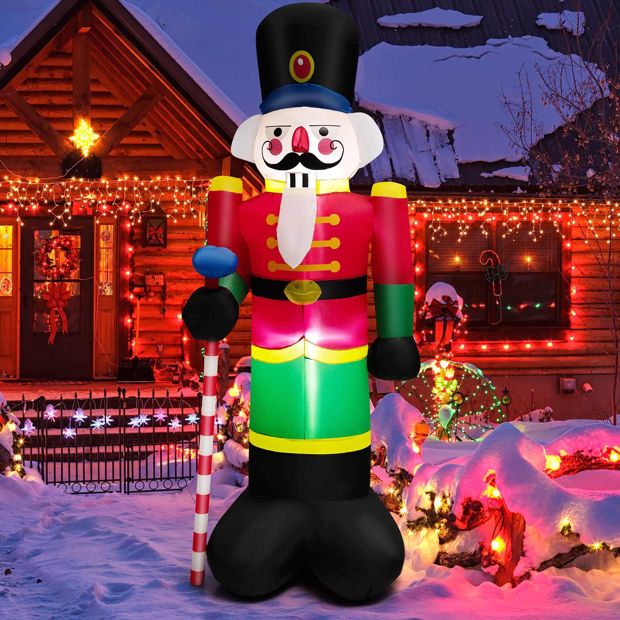 8FT Inflatable Nutcracker Soldier w/ 2 Built-in LED Lights, Sandbags & Air Blower