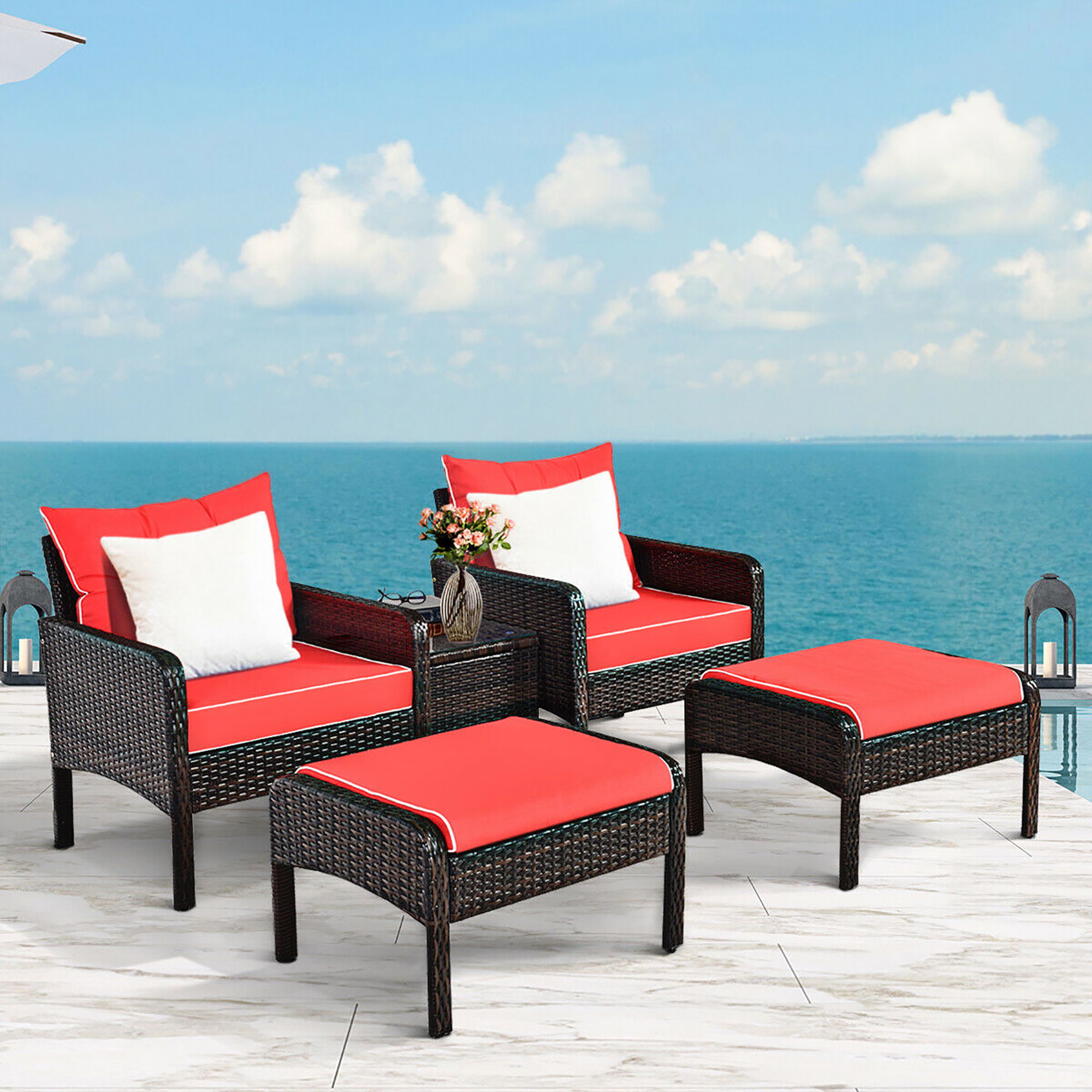 5 Piece Set: Costway Patio Rattan Furniture Sofa Set