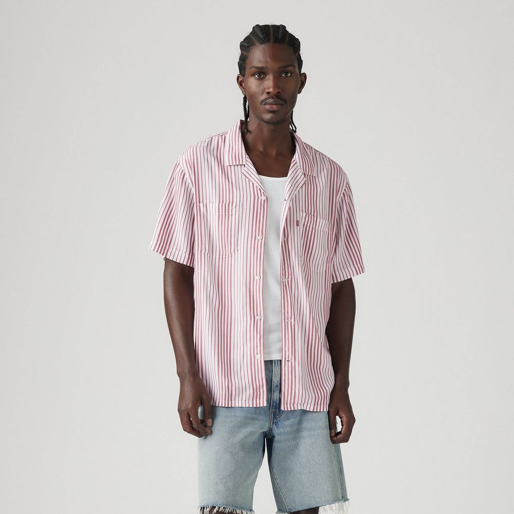 Levi's Men's Relaxed Fit Short Sleeve Striped Camp Button-Down Shirt - Whit