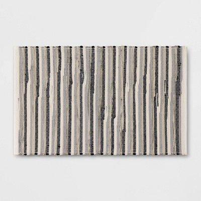 2'6"x4' Handloom Striped Woven Accent Rug Black/Gray - Room Essentials