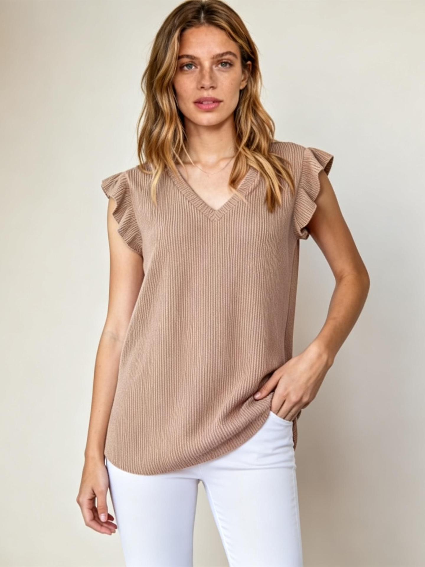 Women's Casual Ruffle Short Sleeve Tops 2026 Cute Solid Color Knit Ribbed T Shirts Blouses