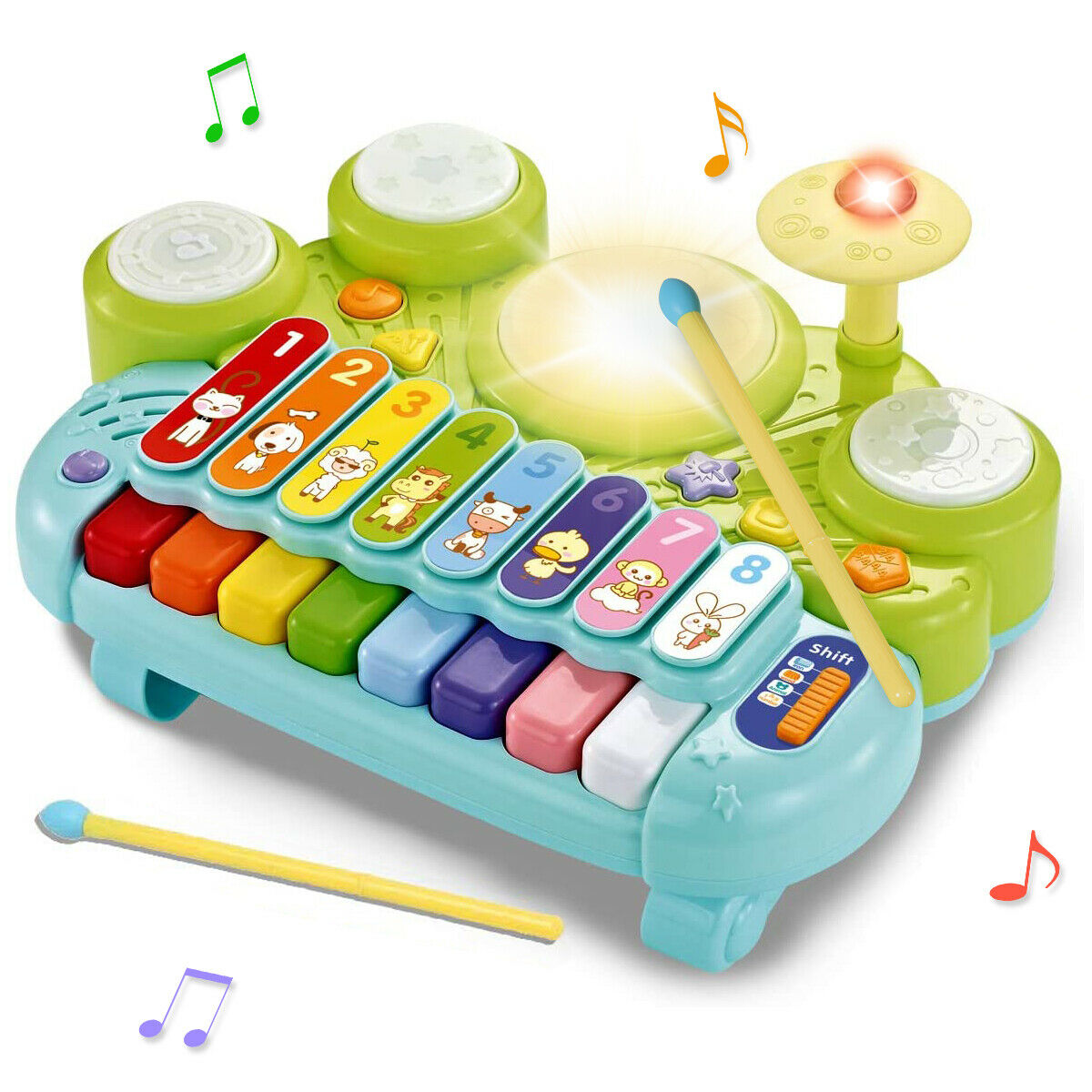 Costway 3 in 1 Musical Instruments Electronic Piano Xylophone Drum Set Lear