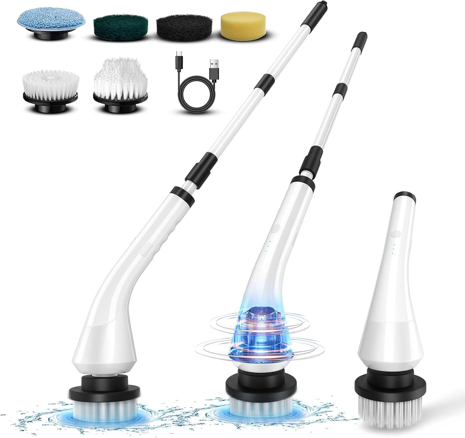 Cordless Power Scrubber with 6 Heads, Long Handle & Dual Speeds