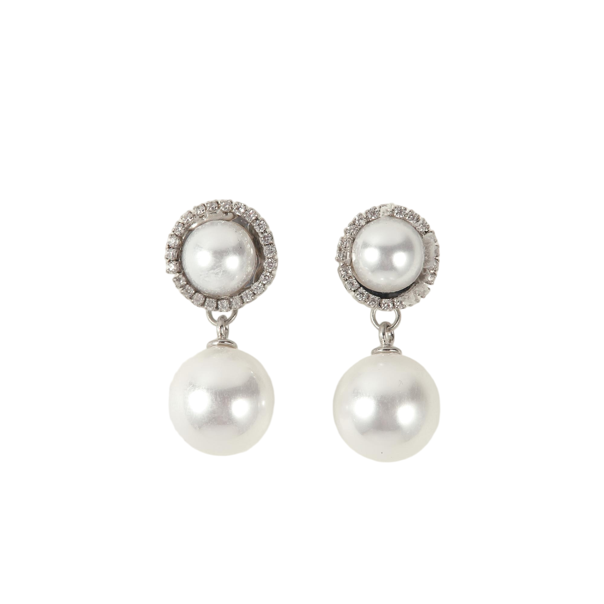 Stainless Steel Silver Tone Drop Earrings with Cubic Zirconia and Mother of Pearl