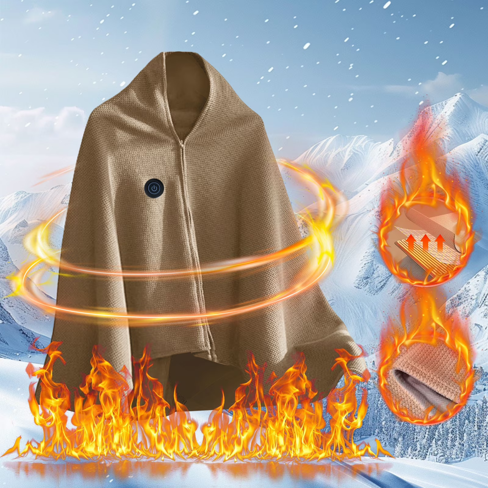 Heated Wearable Shawl Blanket | Portable Flannel Throw Wrap, No Battery, 150×75cm