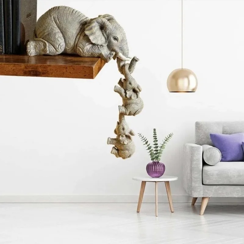 Hand-Painted Elephant Family Trio – Mantelpiece Decor