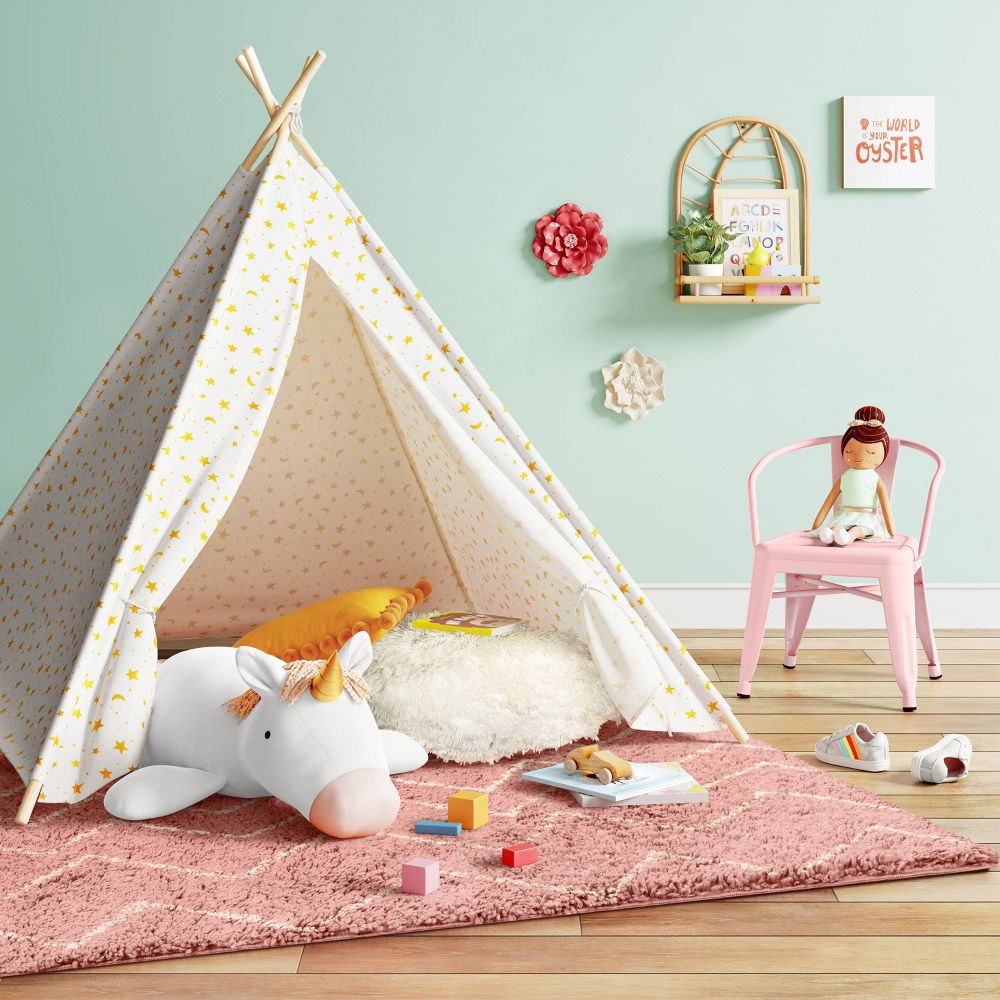 Pillowfort Pom Pom Kids' Camping Tent Teepee Play Pine Frame