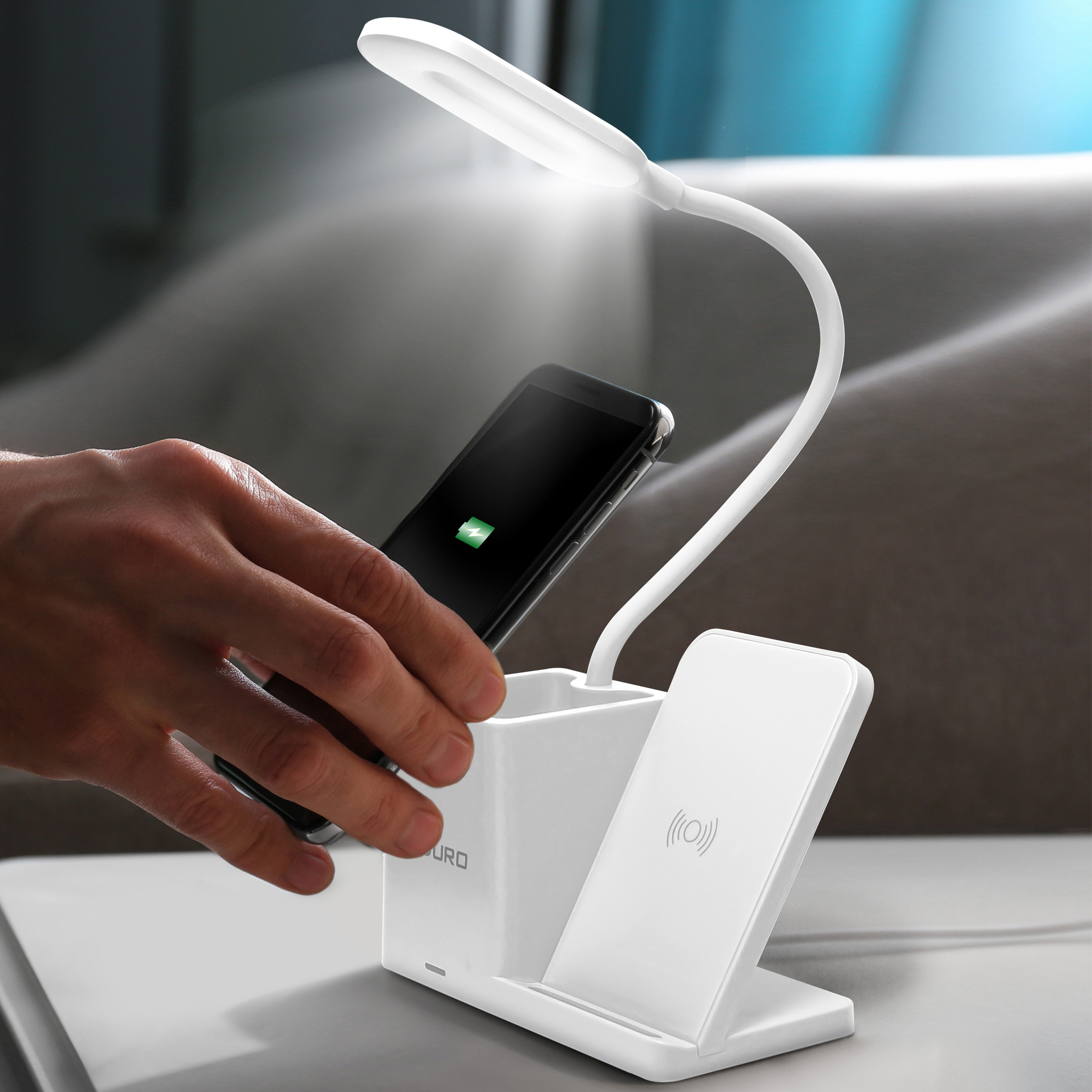 Aduro U-Light Plus Desktop Lamp Organizer & Qi Wireless Charging Stand