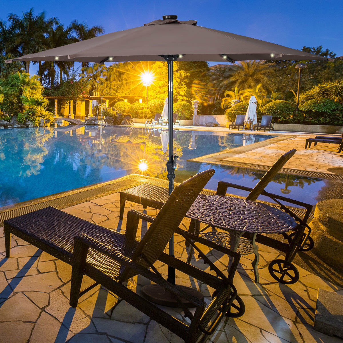 Costway 9ft Patio Solar LED Umbrella Patio Umbrella