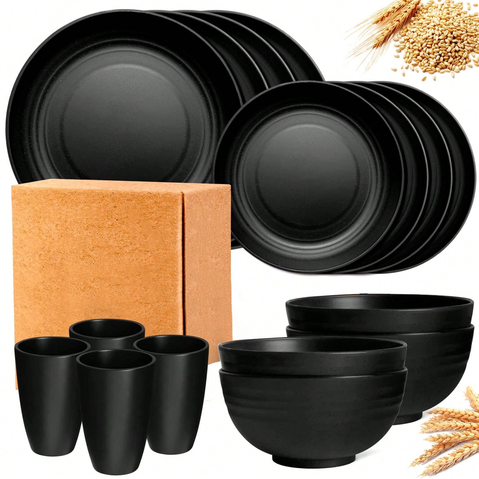 16-Piece Kitchen Plastic Wheat Straw Dinnerware Set