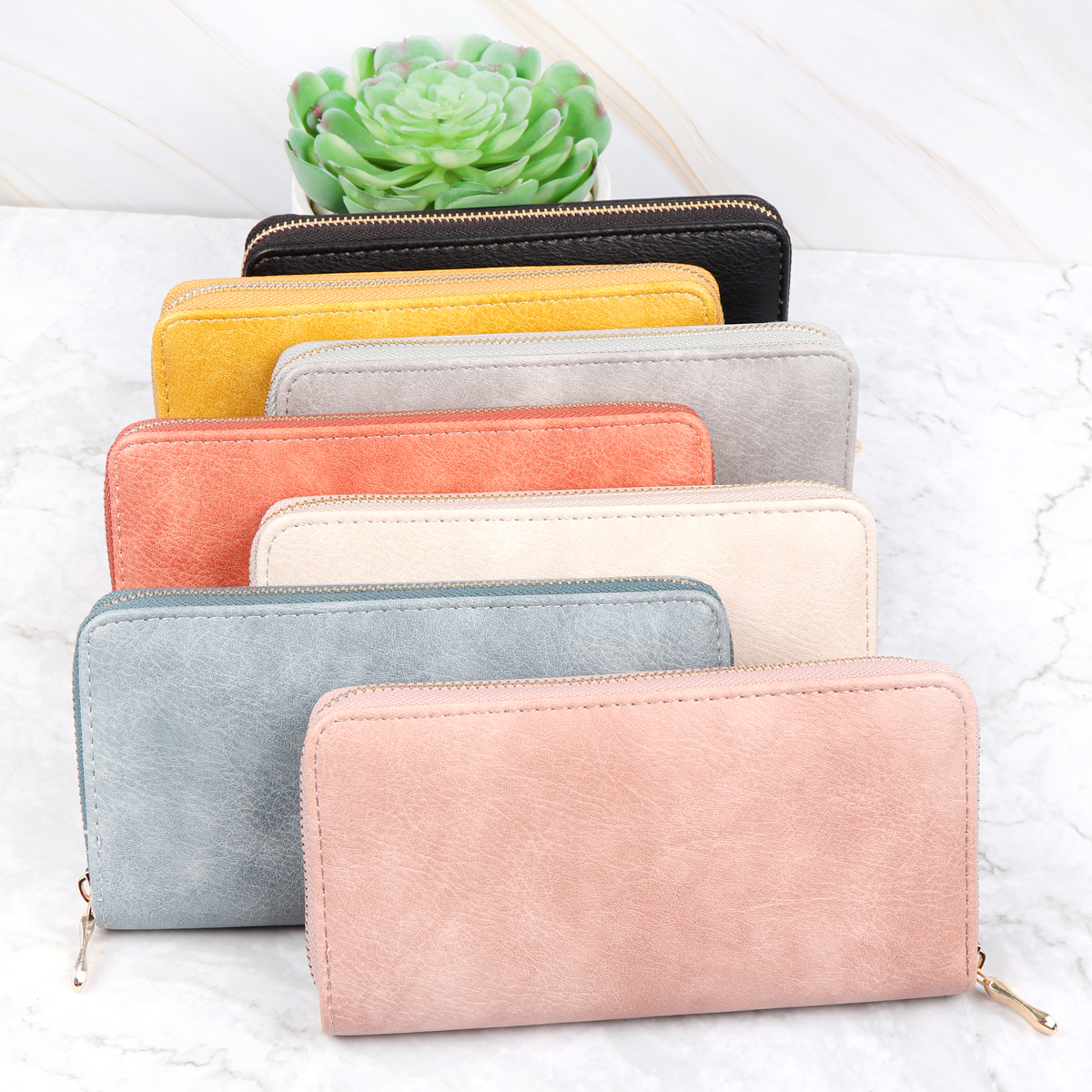 Single Zipper Smoked Leather Wallet