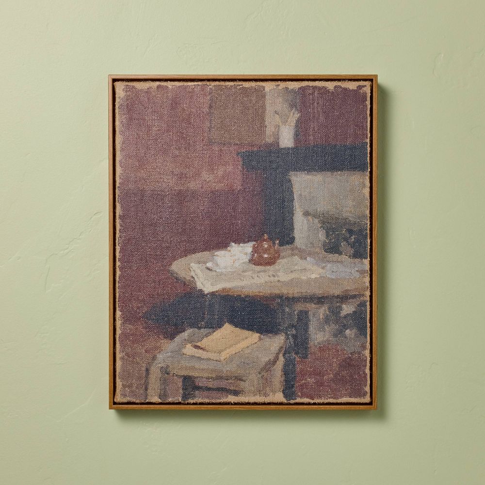20"x16" Vertical Dining Still Life Framed Burlap Wall Art - Hearth & Hand w