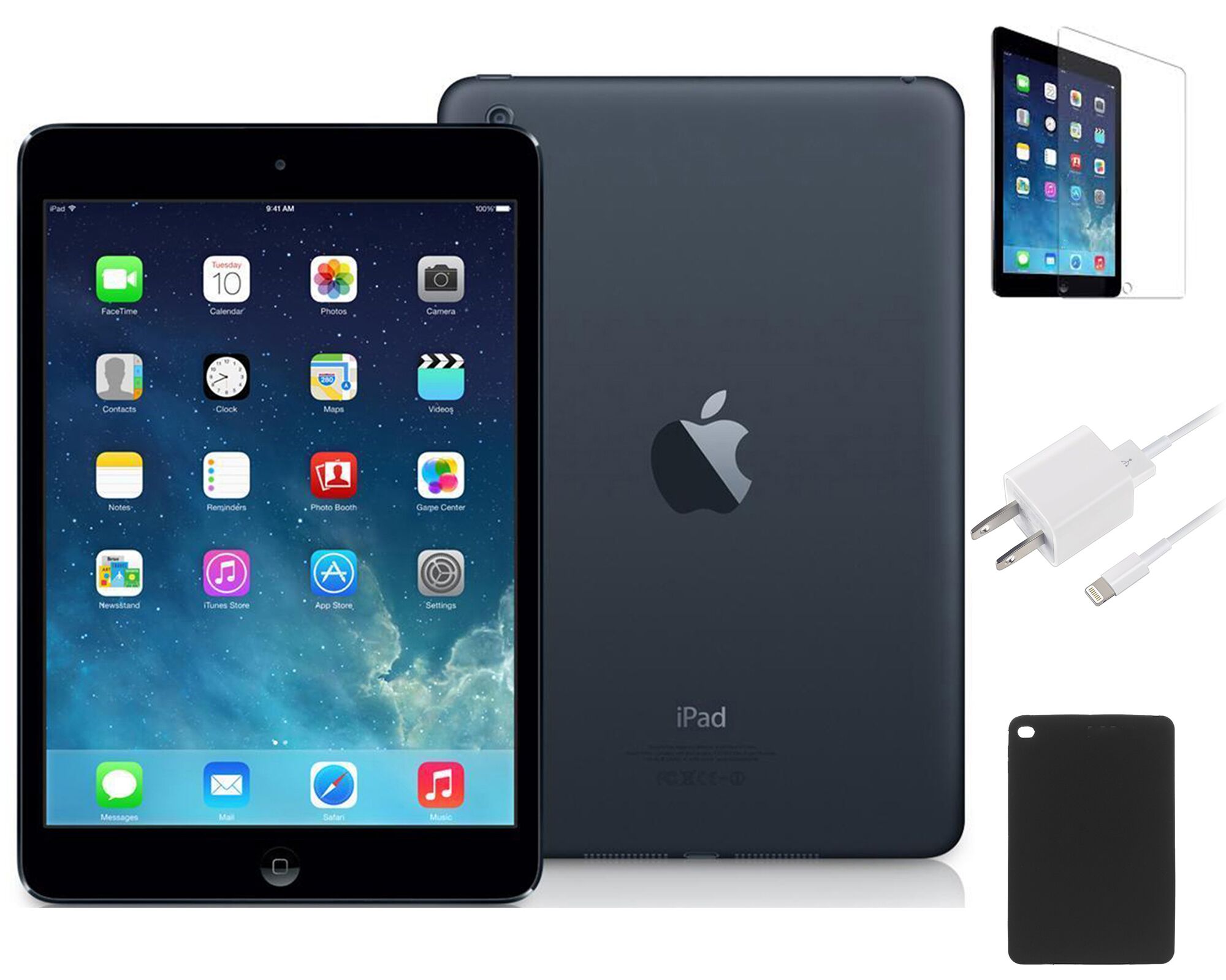 Refurbished Apple iPad Mini 16GB Black WiFi Bundle (Charger, Case, Tempered Glass)
