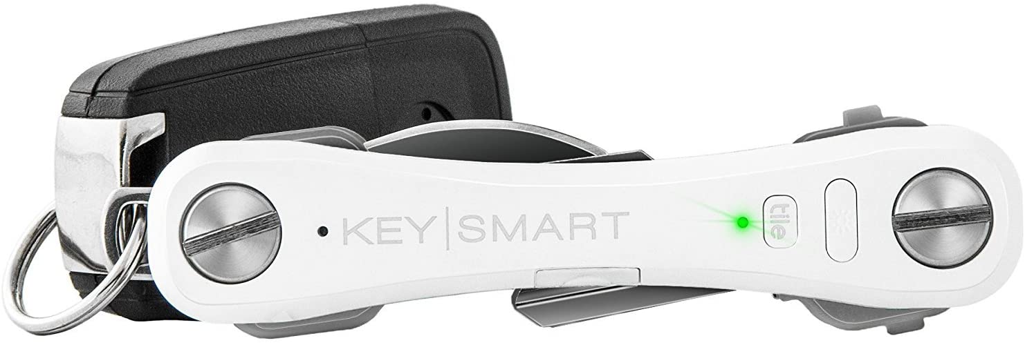 KeySmart Pro - Compact Key Holder w/ LED Light & Tile Smart Technology (White)